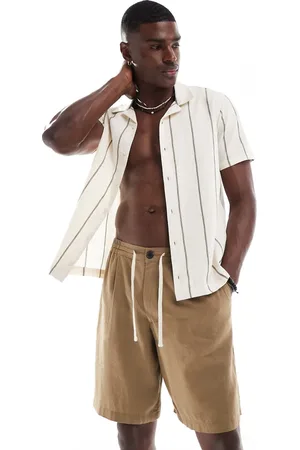 Threadbare Linen rich drawstring shorts in stone