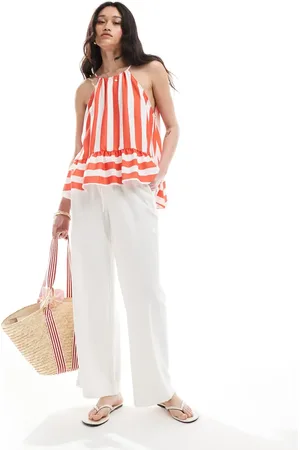 ASOS Halter cami with peplum in stripe