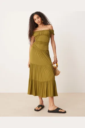 ASOS Ruched bust praire tiered maxi dress in