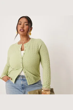 ASOS ASOS DESIGN Curve knitted stitch detail crew neck cardigan in sage