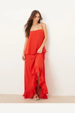 ASOS Cami chiffon frill hem maxi dress in tomato
