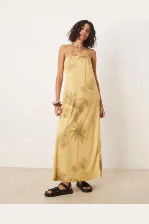 ASOS Bandeau placement flower maxi dress in yellow palm tree print