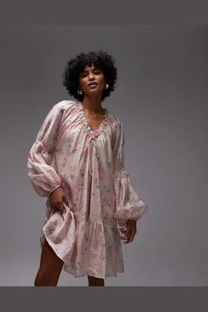 & OTHER STORIES Semi sheer mini dress with volume sleeves in floral print