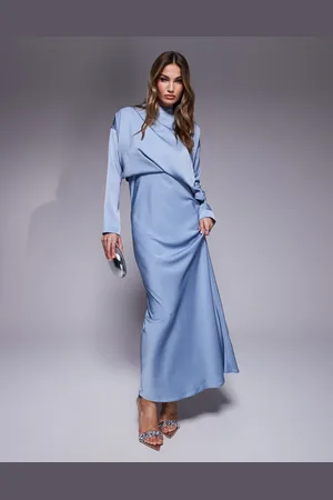 ASOS High neck bias satin maxi dress with sleeve detail in