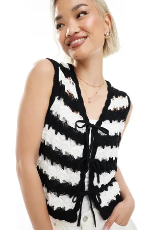 ASOS Open stitch tie front knitted waistcoat in stripe