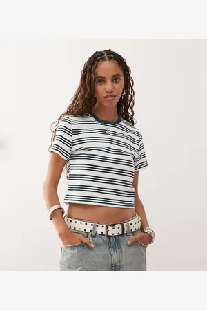 COLLUSION Jersey stripe shrunken tee in stone
