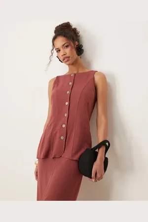ASOS Linen waistcoat detail midi dress in apple butter