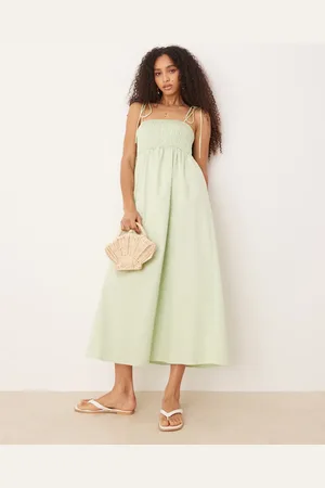 ASOS Shirred bust cotton poplin midi dress in sage