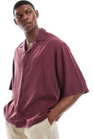 ASOS Boxy premium oversized revere shirt with half sleeve in burgundy