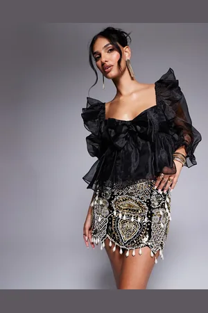 ASOS Gem embellished velvet mini skirt with drop pearls in
