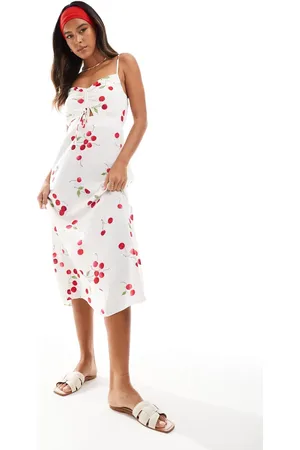 New Look Cherry print tie front midi dress in