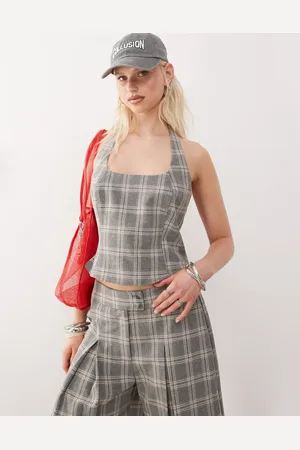 COLLUSION Tailored co-ord check halter top in