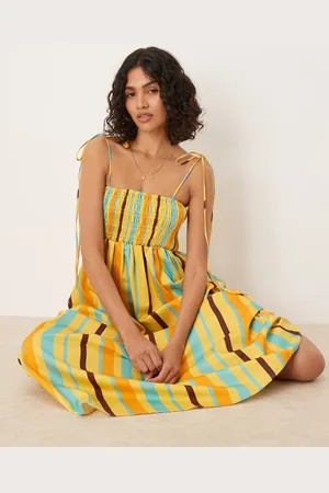 ASOS Shirred bust cotton poplin midi dress in stripe
