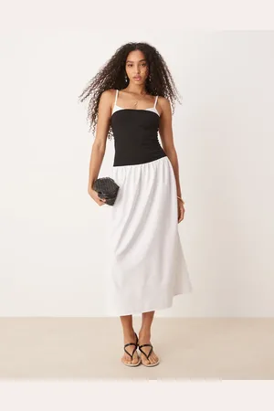 ASOS Mocohrome poplin mix cinched maxi dress in ivory