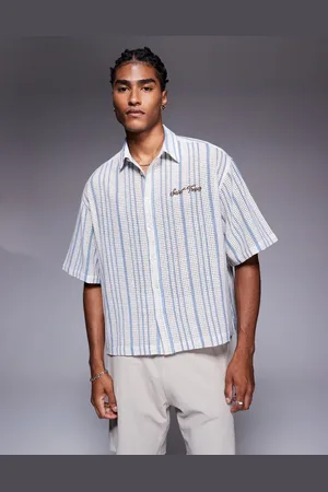 ASOS Boxy oversized crochet shirt in and ecru with chest embroidery