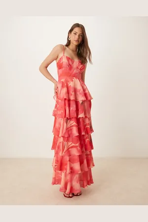 Pretty Lavish Tiered ruffle maxi dress in and red oversized floral