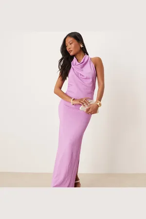 VILA Textured cowl neck low back maxi dress in violet