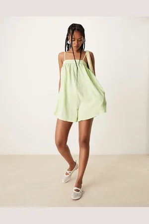 ASOS Skinny strap micro bust textured playsuit in lime