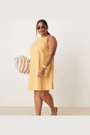 ASOS ASOS DESIGN Curve slash neck shapeless mini in golden sand