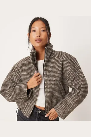 ASOS ASOS DESIGN Petite funnel neck formal bomber in check