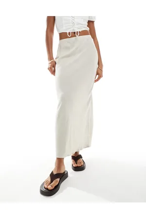 New Look Linen bias midi skirt in stone