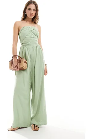 ASOS Ruched bandeau jumpsuit in sage