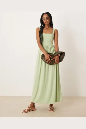 ASOS Square neck midi dress in sage