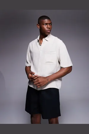ASOS Boxy linen blend shirt in stone