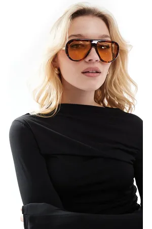 ASOS Oversized aviator sunglasses in tort with orange lens