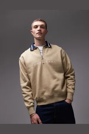 Tommy Hilfiger Linear logo half zip sweatshirt in beige