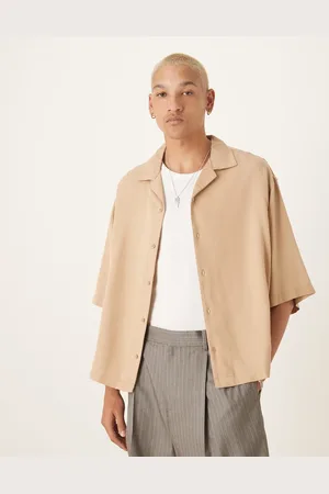 ASOS Premium oversized revere boxy shirt in beige