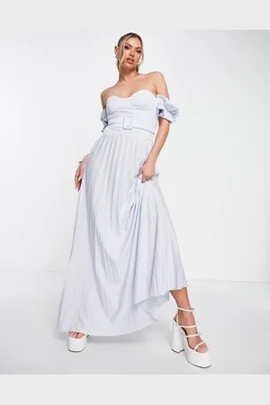 ASOS Bardot belted pleated maxi dress in dusky