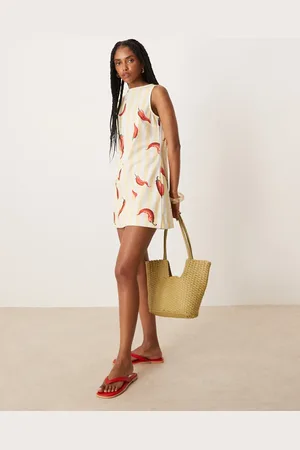 ASOS Slash neck mini shift dress in red chilli print