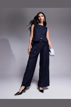 River Island Wide leg trouser in pinstripe