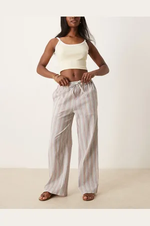 ASOS Linen look pull on straight leg trousers in stripe