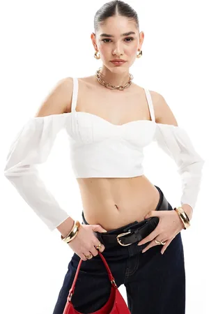 ASOS Ruched bust crop top with exaggerated sleeves in