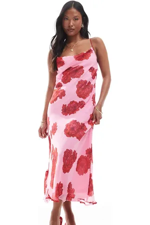 VERO MODA Smilla cowl neck cami midi dress in red and floral print