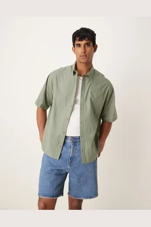 ASOS Oversized boxy linen look shirt in sage