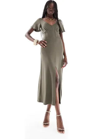 ASOS Corset detail midi tea dress in khaki