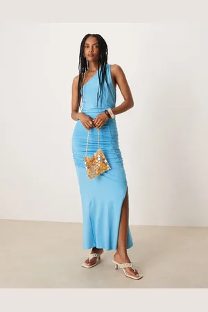 ASOS One shoulder seamed ruched maxi dress in
