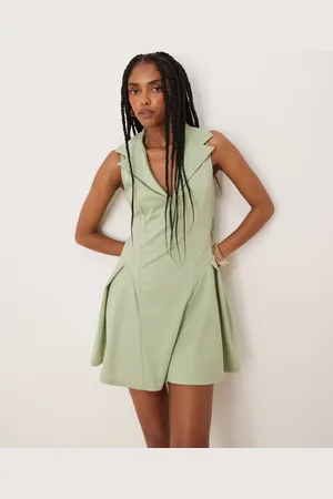 ASOS Sleeveless collared godet mini dress in sage