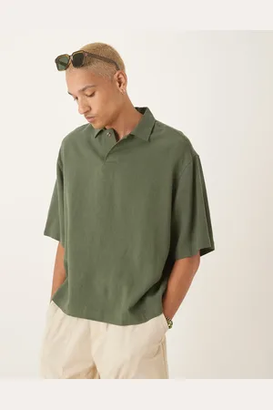 ASOS Oversized overhead boxy linen blend shirt in khaki