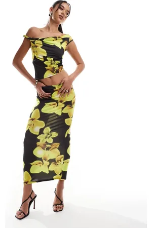 ASOS Co-ord slinky maxi skirt in yellow floral print