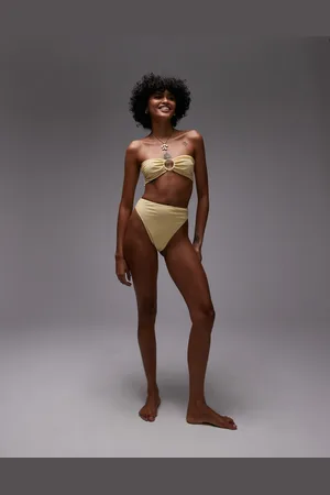 Topshop Thailand bandeau bikini top with metal trim in buttermilk