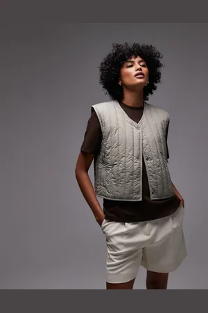 Rains Banja crop quilted liner gilet in light khaki