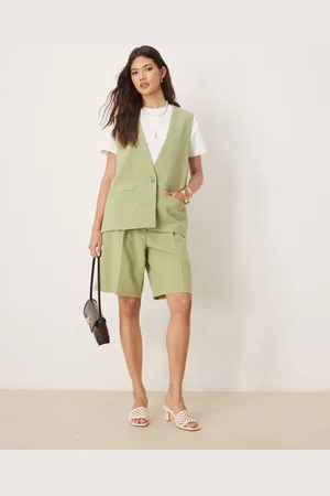 VILA Longline tailored waistcoat co-ord in sage