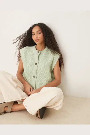 ASOS Boxy knitted stitch waistcoat with button detail in pistachio