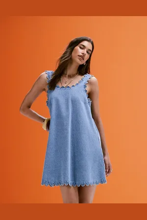 ASOS Denim mini dress with scallop edge in light