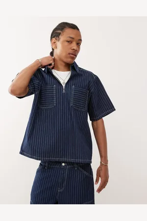 Reclaimed Denim pinstripe boxy shirt co-ord with zip detail in