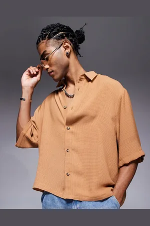 ASOS Boxy oversized crochet shirt in beige